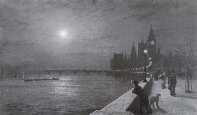 Atkinson Grimshaw Reflections on the Thames Westminster oil painting picture